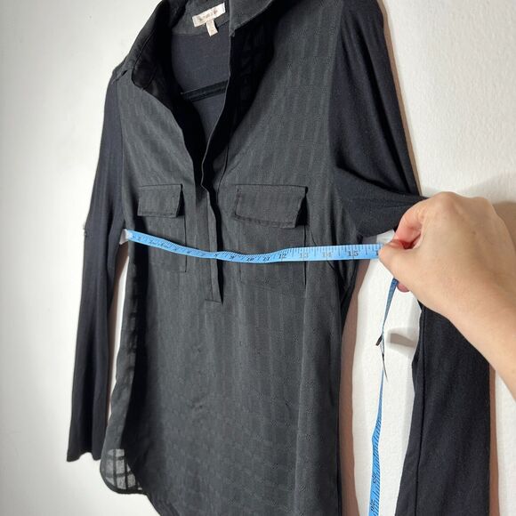 Skies Are Blue Black Stripe Stretch Front Pockets Long Sleeve Collar Blouse XS - Picture 11 of 12